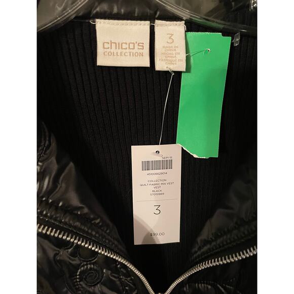 Chico’s Size 3 (14-16) Quilted Scroll Puffer Front & Knit Back Vest NWT - Picture 6 of 7